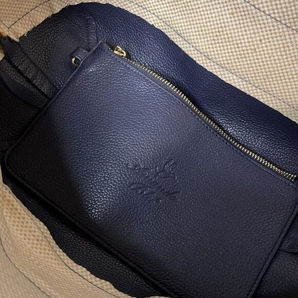 Amanda Blu shoulder bag. Navy & tan strip. Small pouch inside. Cute for Spring! - Picture 3 of 11